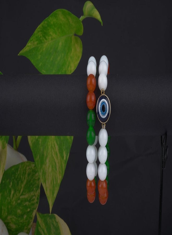 JFL - Jewellery for Less Combo of Tri Color Stretchable Bracelets With Earring Handcrafted for Independence Day/Republic Day Girls & Women - Image 2